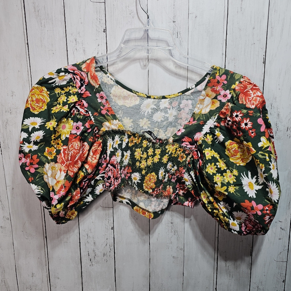 Zara Women's Prin Floral Crop Top Puff Sleeves Smocked Back Boho Size Small. - Picture 5 of 8